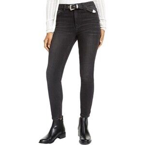 Vanilla Star Womens Jeans Black High Rise Skinny Juniors Size 13 Belted Denim